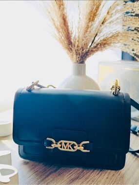 Michael Kors Black Leather Shoulder Bag with Gold Chain